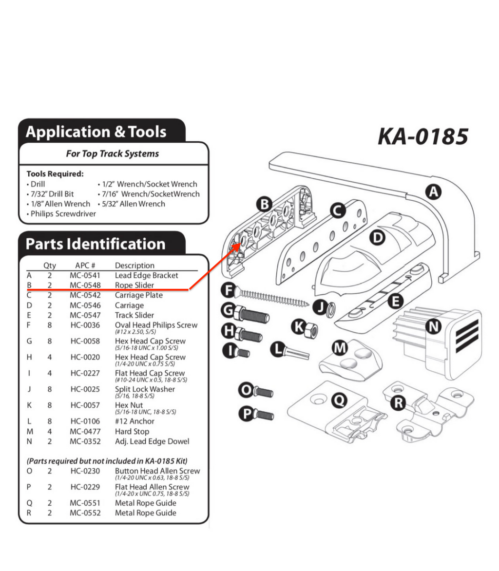 APC Top Track Rope Slider (fits KA0185 glider assembly)