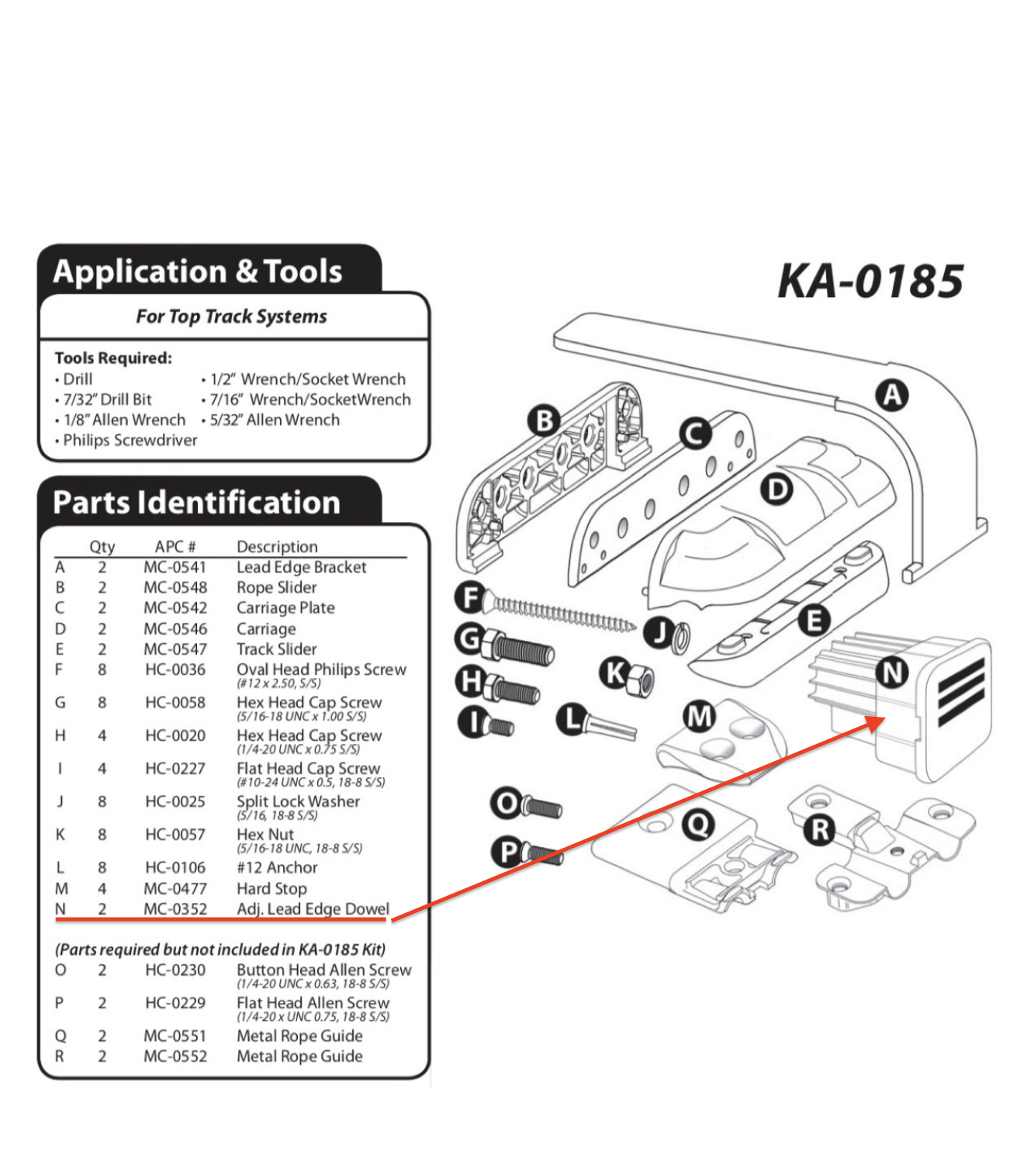 APC & Cantar Adjustable Lead Edge Dowel/Insert (fits KA0185 glider assembly)