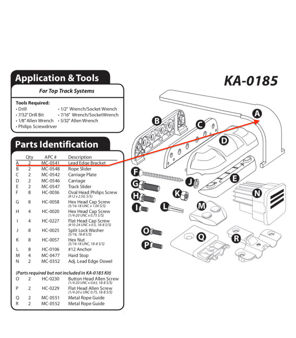 APC Top Track Leading Edge Insert/Dowel (fits KA0185 glider assembly)