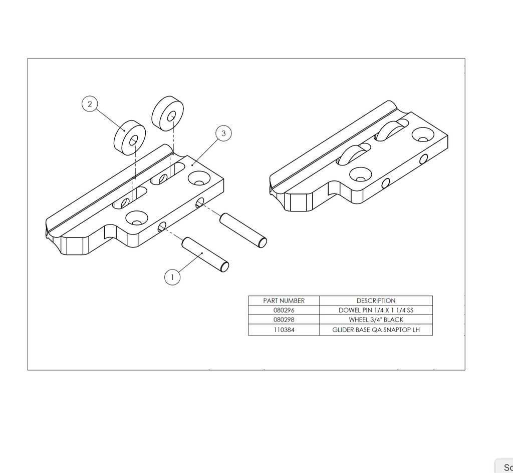 CP Glider Base Quick Attach SnapTop™ Left Assembly